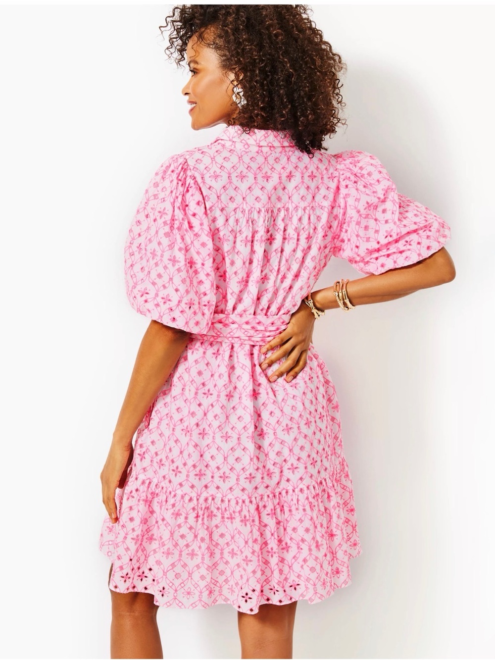 Lilly Pulitzer Cartley Eyelet Shirtdress Havana Pink White Size 8 - Picture 2 of 7